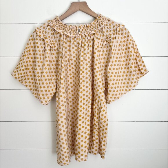 VOY Anthropologie cream and yellow polka dot top with ruffle collar - Picture 5 of 6